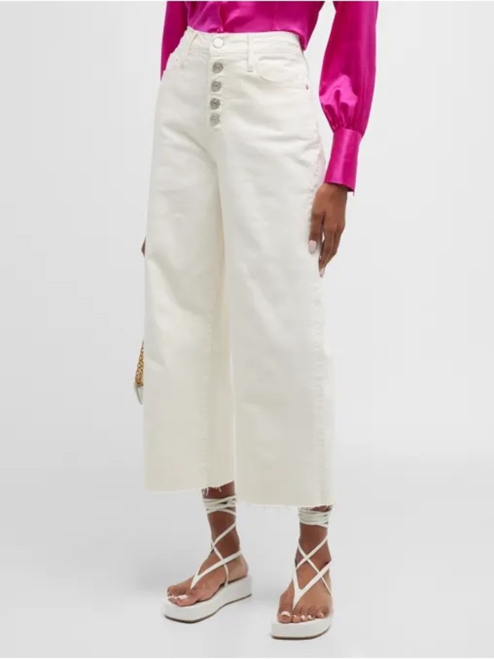 Frame Denim Cream High-Rise Cropped Wide-Leg Jeans